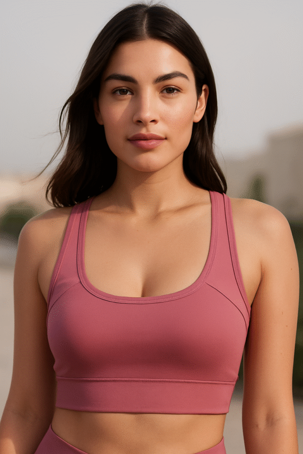 Seamless Ribbed Sports Bra  Dusty Rose  Medium Support Activewear