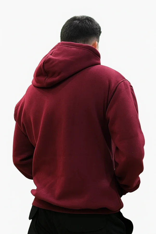 Men's Solid Maroon Cotton Fleece Hoodie with Kangaroo Pocket