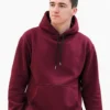 Men's Solid Maroon Cotton Fleece Hoodie with Kangaroo Pocket