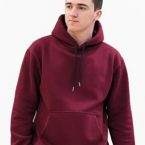 Men's Solid Maroon Cotton Fleece Hoodie with Kangaroo Pocket