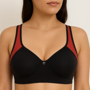 Women's Black-Red Padded Sports Bra - Modal Fabric - Racerback Style