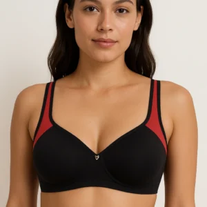 Women's Black-Red Padded Sports Bra - Modal Fabric - Racerback Style