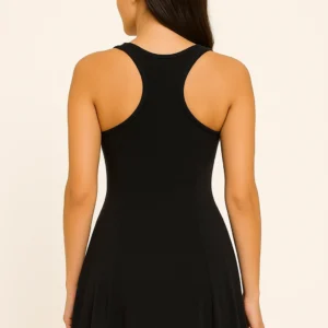 Women's Black One-Piece Swimwear with Skirted Design – Racerback, Quick-Dry Fabric