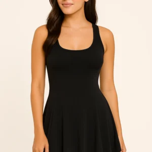 Women's Black One-Piece Swimwear with Skirted Design – Racerback, Quick-Dry Fabric