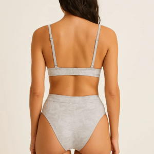 Grey Nylon Blend Printed Bra Panty Set for Women Lightly Non Padded Seamless Deatachable Straps with Set Mid Rise Panty Full Coverage Relaxable Every Day 3 Hook