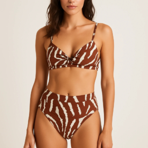 Brown Nylon Blend Printed Bra Panty Set for Women Lightly Non Padded Seamless Deatachable Straps with Set Mid Rise Panty Full Coverage Relaxable Every Day 3 Hook