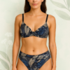 Black Nylon Blend Printed Bra Panty Set for Women Lightly Non Padded Seamless Deatachable Straps with Set Mid Rise Panty Full Coverage Relaxable Every Day 3 Hook