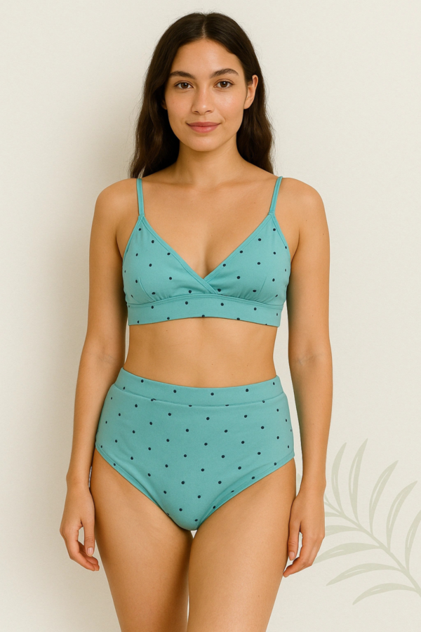 Light Blue Nylon Blend Printed Bra Panty Set for Women Lightly Non Padded Seamless Deatachable Straps with Set Mid Rise Panty Full Coverage Relaxable Every Day 3 Hook