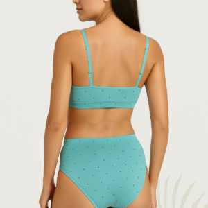 Light Blue Nylon Blend Printed Bra Panty Set for Women Lightly Non Padded Seamless Deatachable Straps with Set Mid Rise Panty Full Coverage Relaxable Every Day 3 Hook