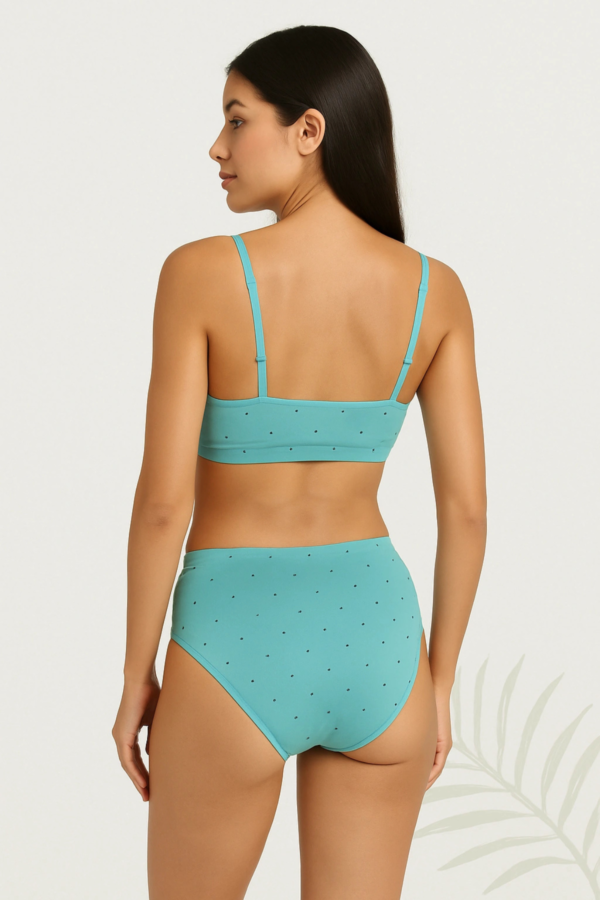 Light Blue Nylon Blend Printed Bra Panty Set for Women Lightly Non Padded Seamless Deatachable Straps with Set Mid Rise Panty Full Coverage Relaxable Every Day 3 Hook