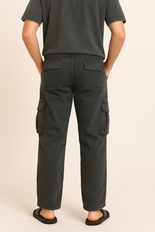 Men’s Cotton Acid Wash Cargo Pants with Elastic Waistband & Utility Pockets
