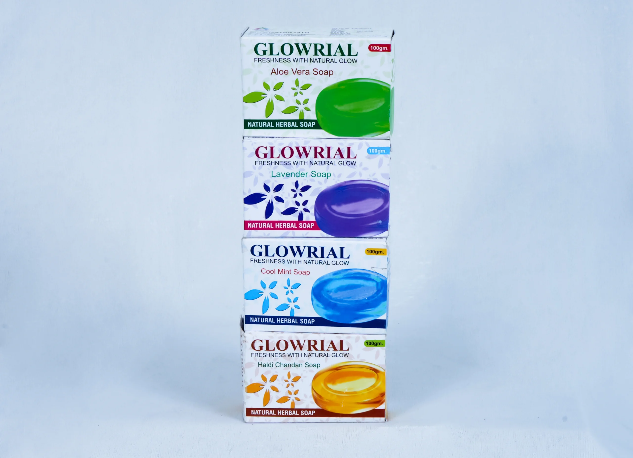 Glowrial Herbal Soap Pack of 4 (4 x 100g) – Aloe Vera, Lavender, Cool Mint & Haldi Chandan | Natural Skin Glow Soap Bars | Herbal & Paraben-Free 2 Glowrial Herbal Soap Pack of 4 (4 x 100g) – Aloe Vera, Lavender, Cool Mint & Haldi Chandan | Natural Skin Glow Soap Bars | Herbal & Paraben-Free - Image 2