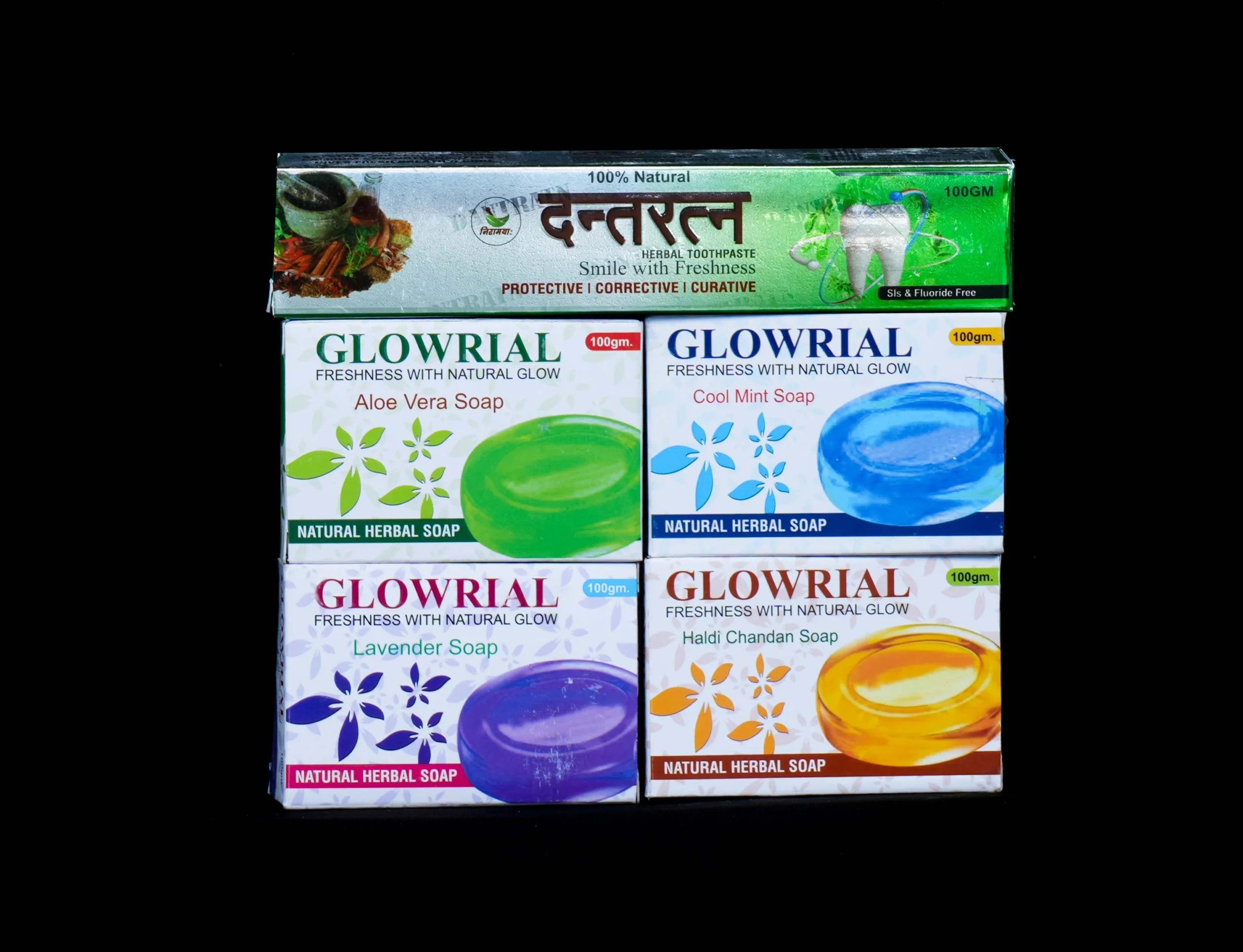 Glowrial Herbal Soap Combo Pack of 4 + Dantratn Herbal Toothpaste – Total Skin & Oral Care Kit | Natural Glow & Fresh Breath | Paraben-Free 3 Glowrial Herbal Soap Combo Pack of 4 + Dantratn Herbal Toothpaste – Total Skin & Oral Care Kit | Natural Glow & Fresh Breath | Paraben-Free - Image 3