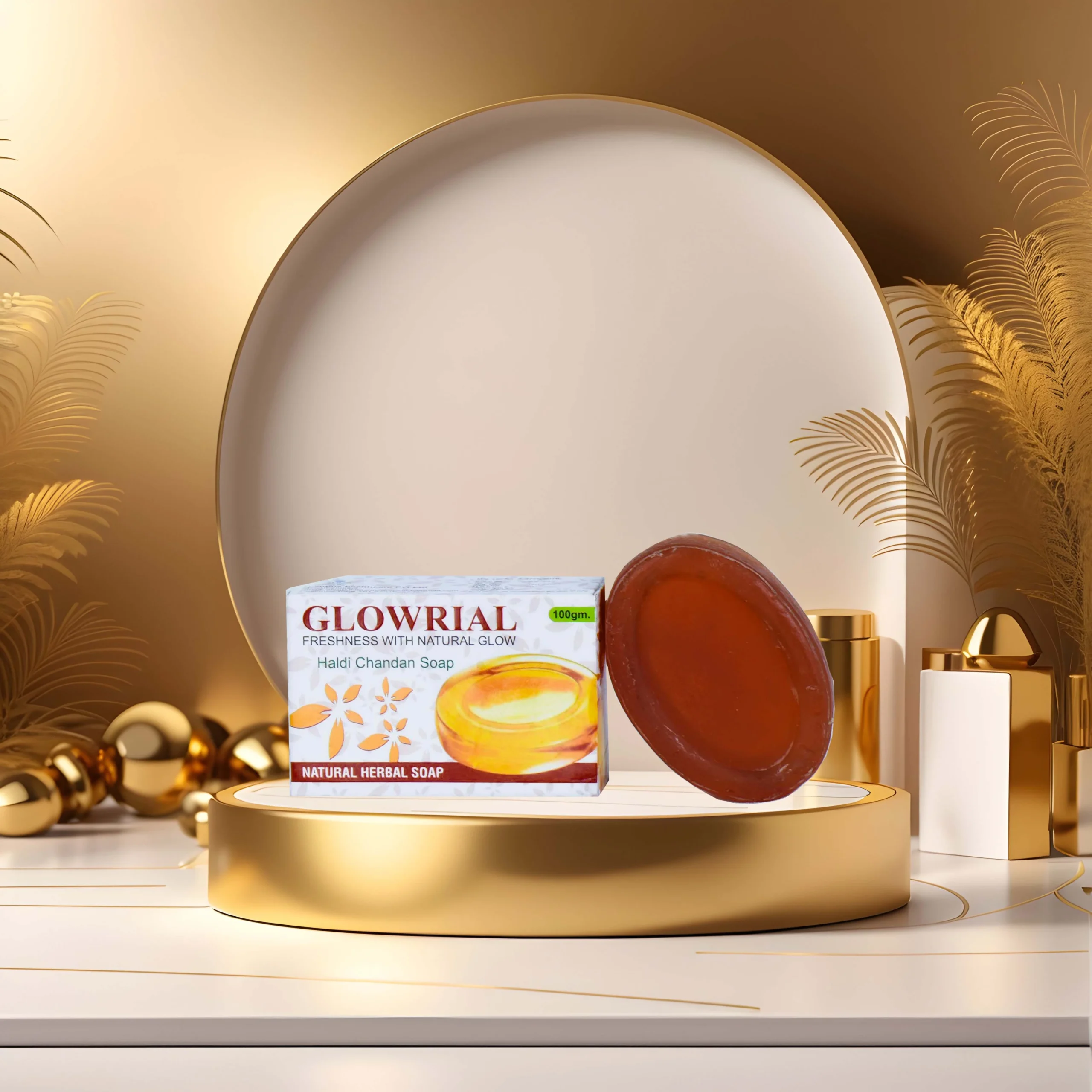 Glowrial Haldi Chandan Herbal Soap – 100g | Turmeric & Sandalwood Soap for Glowing Skin | Ayurvedic Bath Bar | Natural & Paraben-Free 1 Glowrial Haldi Chandan Herbal Soap – 100g | Turmeric & Sandalwood Soap for Glowing Skin | Ayurvedic Bath Bar | Natural & Paraben-Free