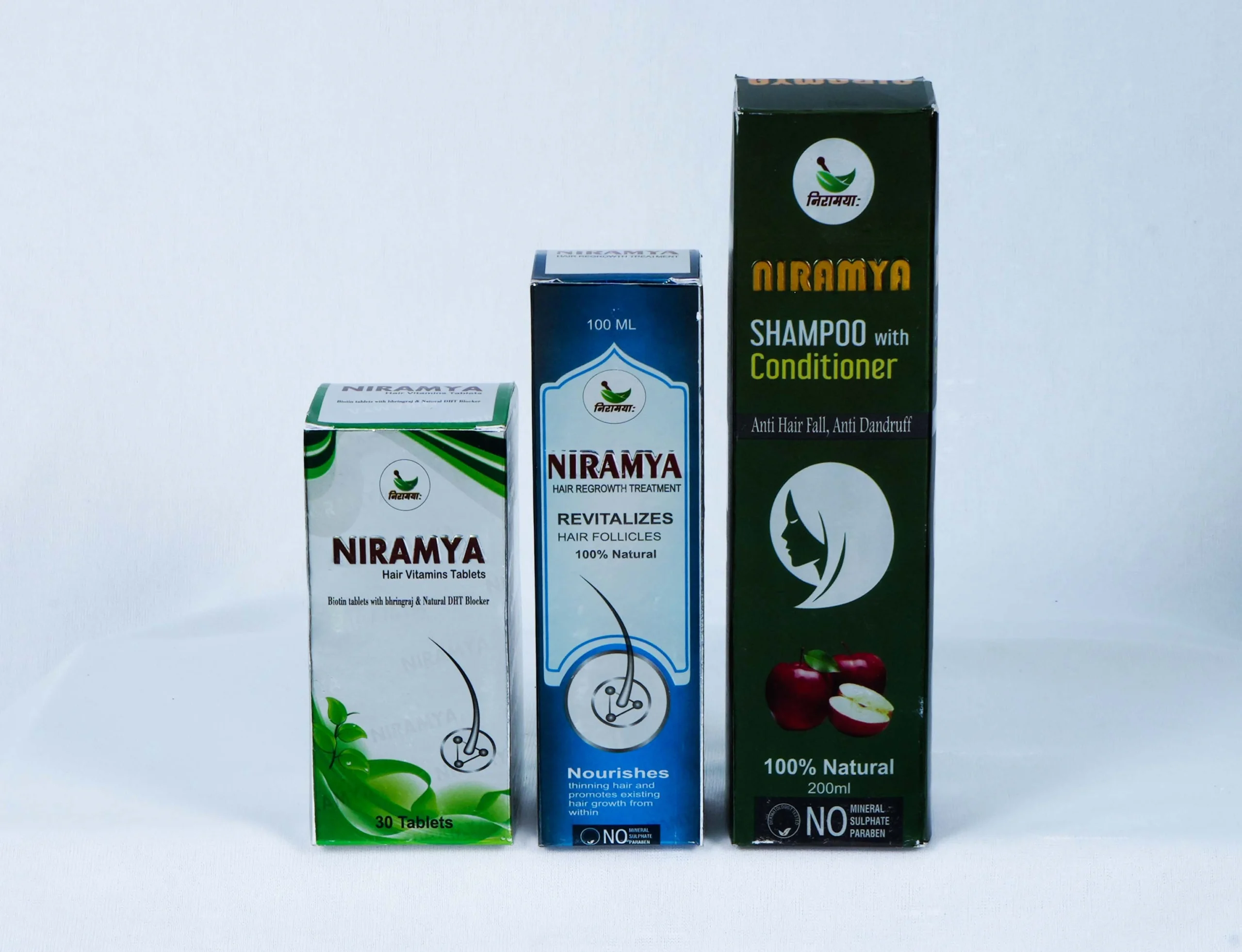 NIRAMYA Hair Care Combo – Hair Vitamins Tablets (30 Tabs) + Hair Regrowth Treatment (100ml) + Anti-Hair Fall Shampoo with Conditioner (200ml) | 100% Natural & Sulfate-Free 1 NIRAMYA Hair Care Combo – Hair Vitamins Tablets (30 Tabs) + Hair Regrowth Treatment (100ml) + Anti-Hair Fall Shampoo with Conditioner (200ml) | 100% Natural & Sulfate-Free