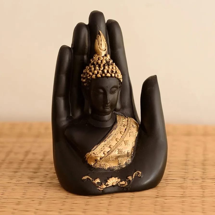 Polyresin Golden Handcrafted Palm Buddha Polyresin Showpiece (12.5 cm x 7.5 cm x 17.5 cm, Black) 1 Polyresin Golden Handcrafted Palm Buddha Polyresin Showpiece (12.5 cm x 7.5 cm x 17.5 cm, Black)