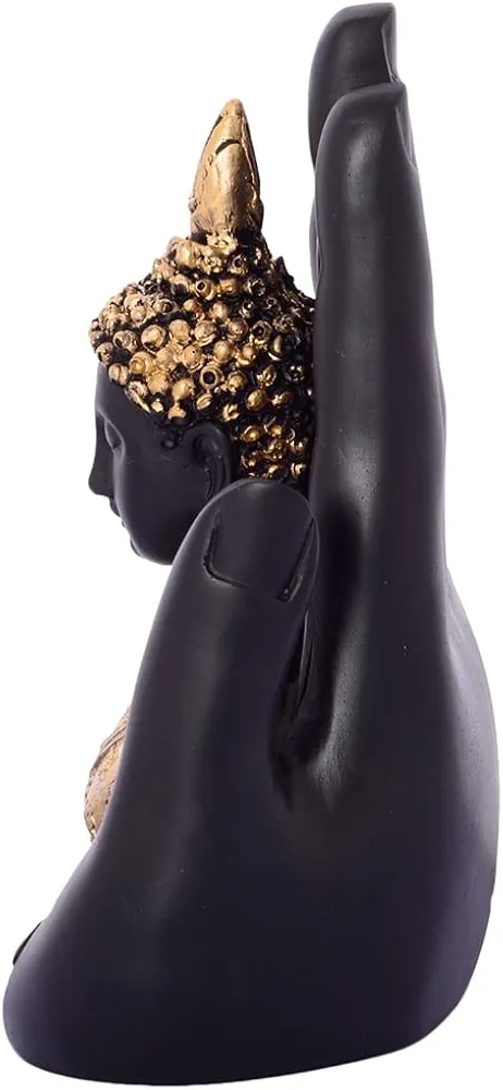 Polyresin Golden Handcrafted Palm Buddha Polyresin Showpiece (12.5 cm x 7.5 cm x 17.5 cm, Black) 7 Polyresin Golden Handcrafted Palm Buddha Polyresin Showpiece (12.5 cm x 7.5 cm x 17.5 cm, Black) - Image 7
